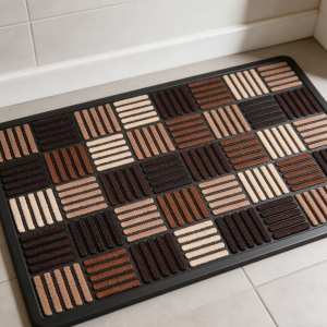 Fluffy Geometric Area Rug, Black & Gold