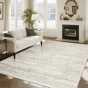 Washable Rugs 8x10 Area Rugs for Living Room,Ultra Soft Faux Wool Retro Rugs for Bedroom,Dining Room,Non Slip&Non-Shedding Low Pile Vintage Print Rug Indoor Large Carpets for Home Office Decor