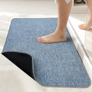 Bath Mat,Ultra Thin Bathroom Rugs,Rubber Bath Mats for Bathroom,No Slip Bath Rugs,Quick Dry,Machine Washable,Low Pile,Absorbent,Shower Outside,Sink,Home Decor Accessories.Blue,1'5"x2'3"(17x27inch)