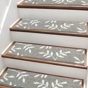 Carpet Stair Treads, Non-Slip Stair Treads for Wooden Steps Indoor, 30”x8” Stair Runner for Pets Non Skid Wood Staircase Step Treads Reusable, Set of 15, Grey